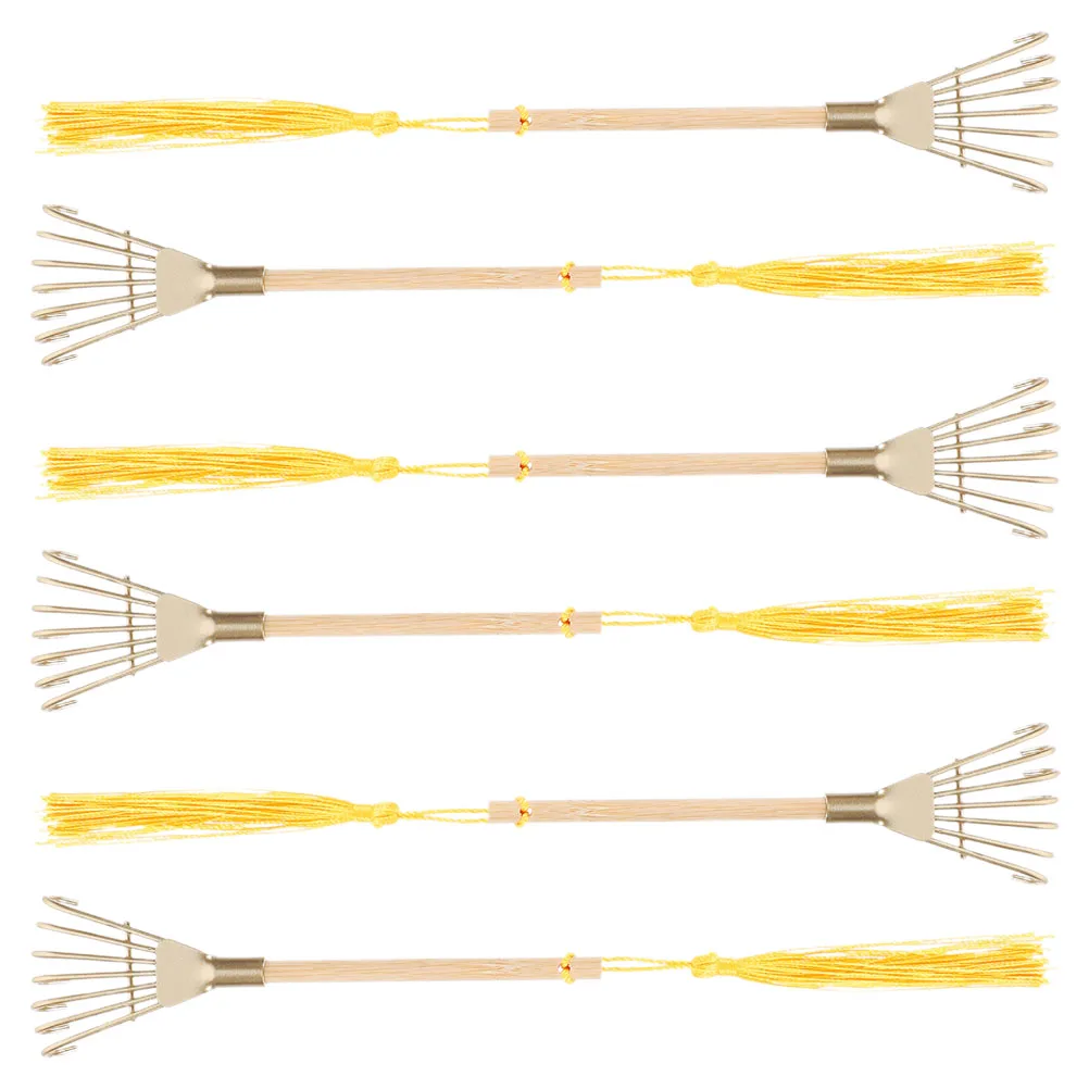 

6 Pcs Crafts Rake Decoration Handheld Zen Garden Mini Miniature Metal Tooth Ash Khaki Wooden Accessories