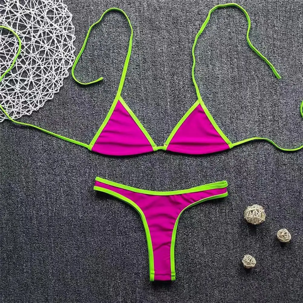 2026 Women's two-piece bikini set with gathered neck and adjustable 2-piece swimsuit Sexy Beachwear Contrast Color Bathing Suit