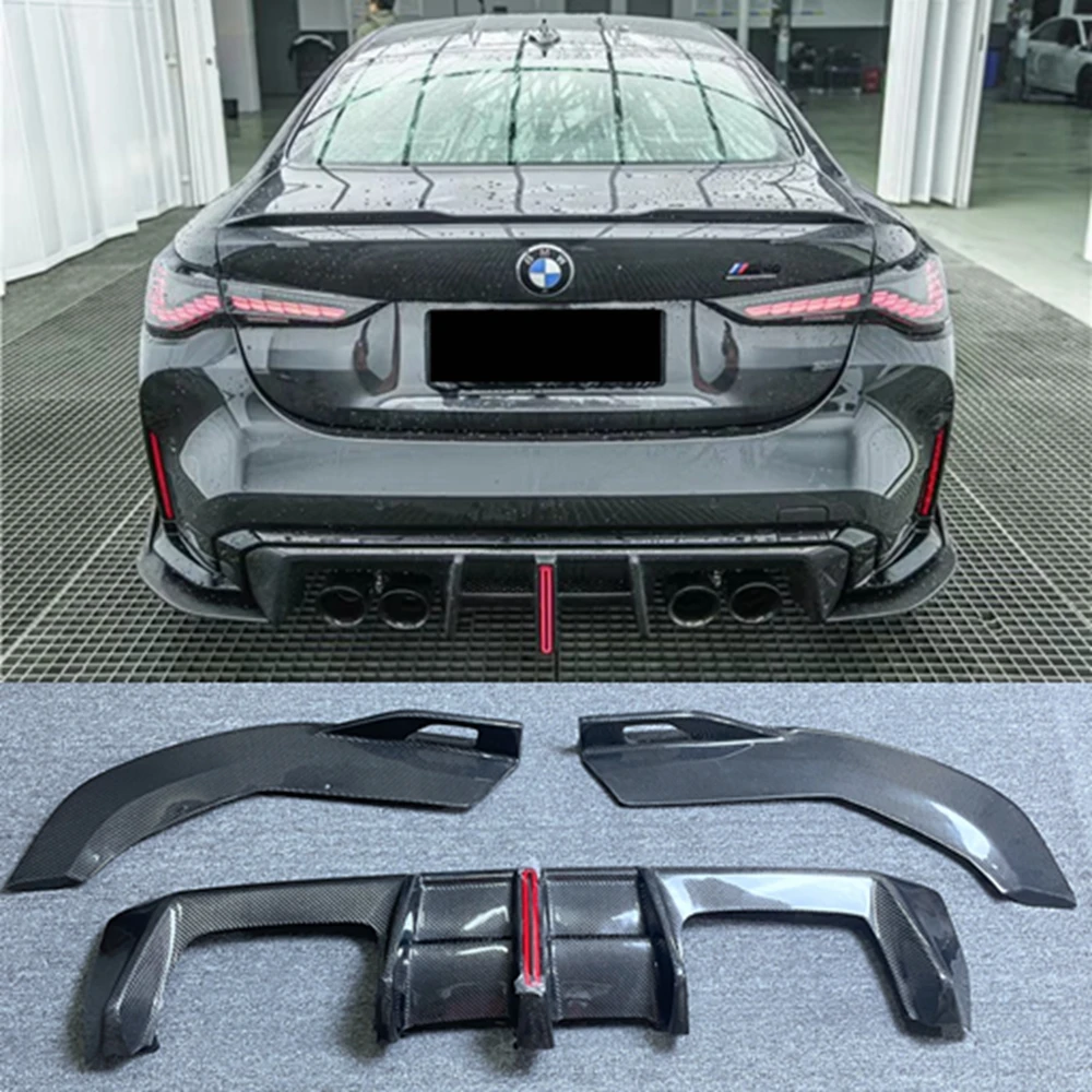 

For BMW M3 G80 M4 G82 G83 High quality 2021+ AE Style Carbon Fiber Rear Lip Diffuser Back Bumper Spoiler With Light Diffuser