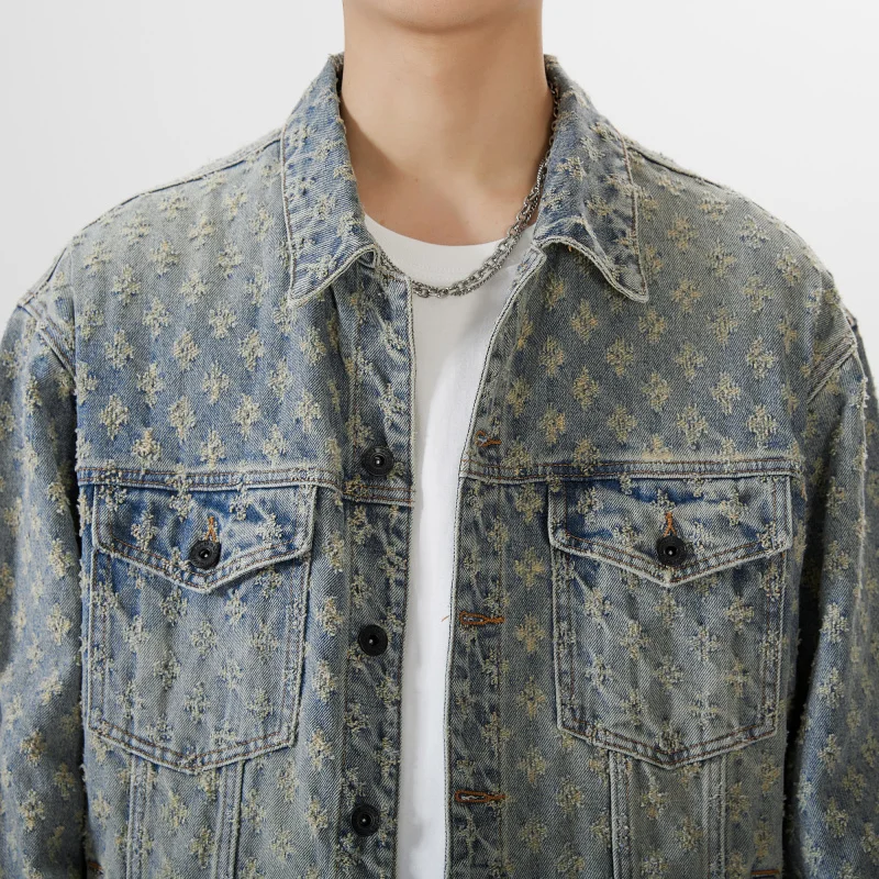 2024street fashion trendy brand print new vintage denim jacket, men\'s and women\'s design, loose casual, soft couple tops