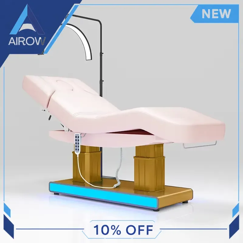 for Pink 4 Motor Electric Massage Bed Gold Aluminum Alloy Double Post Base Beauty Salon Spa Therapy Table Professional