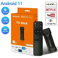 Wholesale Ultra HD 4K Android MX10 TV Stick 2.4G 5G WiFi Android11 Set Top Smart TV Sticks for IPTV YouTube Network Media Player
