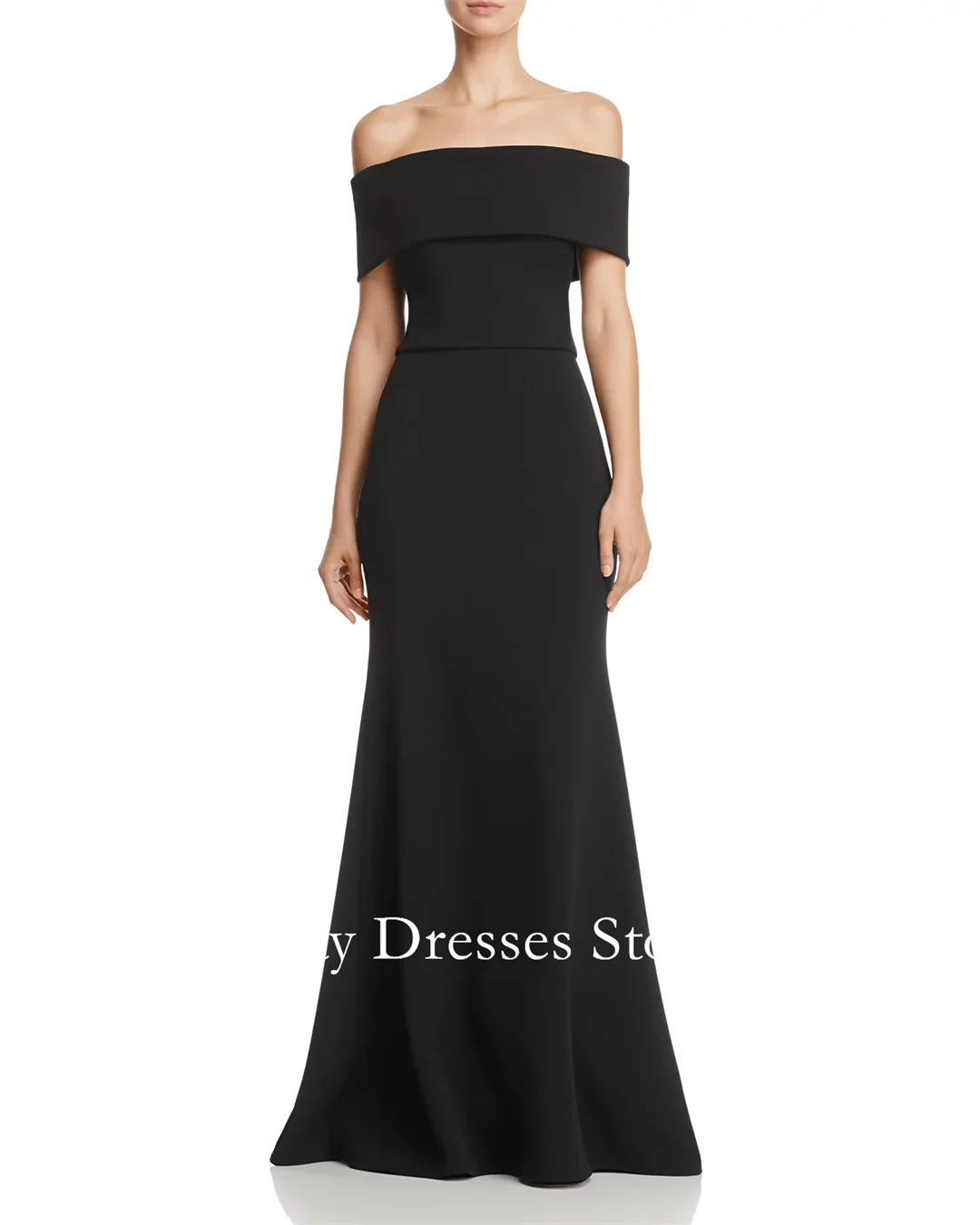 

Black Off Shoulder Slhort Sleeves Crepe Dress Evening Dresses Customized Floor Length Party Prom Gowns Formal vestidos de fiesta