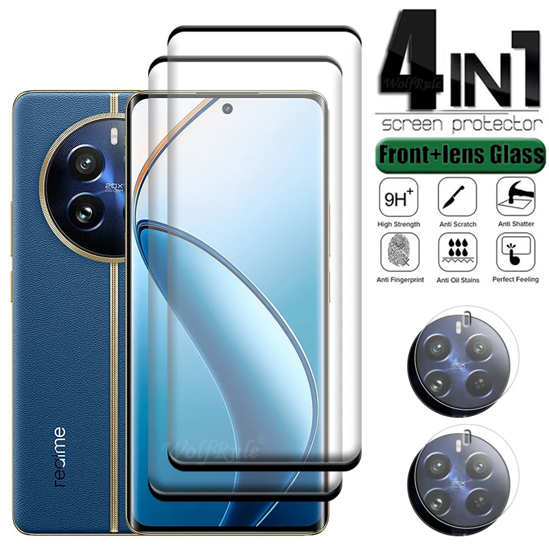 4-in-1 For Realme 12 Pro Plus Glass OPPO Realme 12 Pro Plus 5G Glass Full Cover Curved Screen Protector Realme 12 Pro Lens Glass