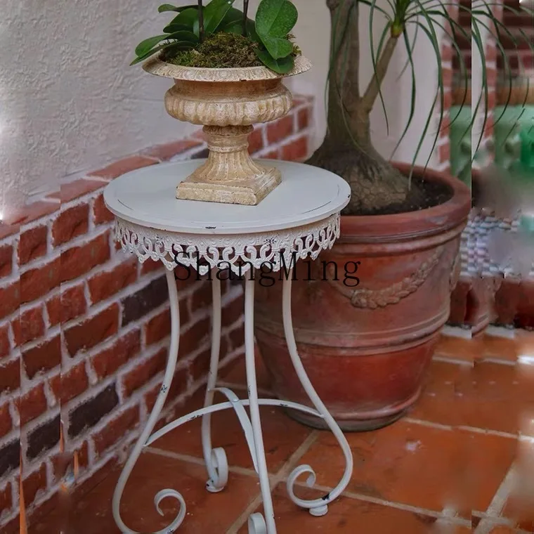 FG الرجعية الحديد المطاوع زهرة البراز في الهواء الطلق طاولة مستديرة صغيرة الحديقة القديمة شرفة فناء رف زهور صغيرة