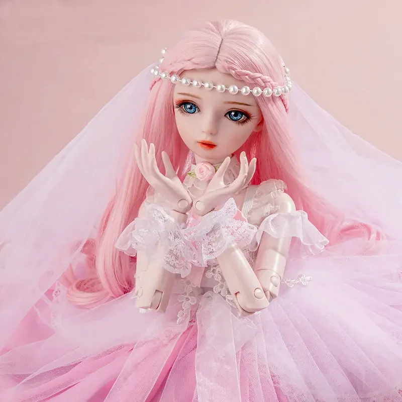 Kawaii موضة الوردي فتاة Bjd 1/3 دمى مجموعة كاملة مع الملابس والشعر المستعار كبير 60 سنتيمتر مفصلية الكرة صوتها الدمى للفتيات عيد الميلاد