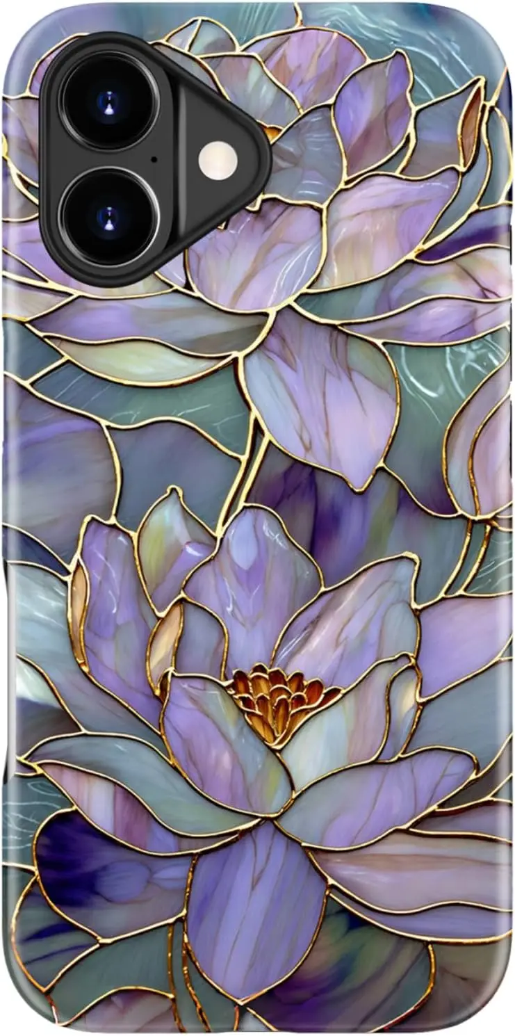 

Чехол для iPhone 17 с беспроводной зарядкой - Двухслойная ударопрочная конструкция - Стильный абстрактный дизайн с лотосом для женщин