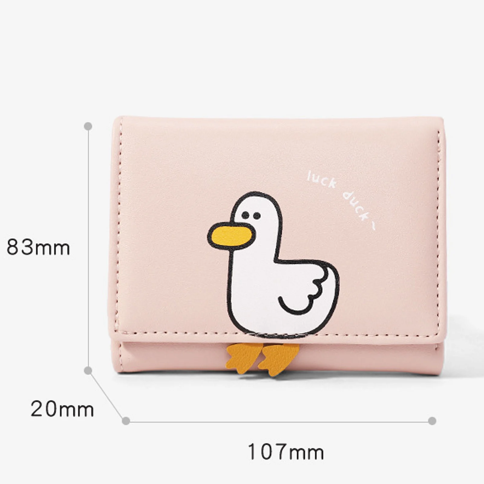 Criativo Dos Desenhos Animados Sorte Pato Design Carteira para Mulheres, PU Couro, Titular do Cartão Bancário, Carteiras Curtas, Bolsas Clipe de Dinheiro, Kawaii