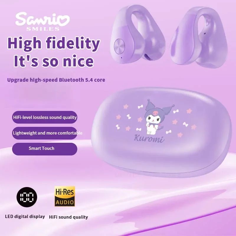 

Беспроводные наушники Sanrio BL79 Bluetooth 5.4, наушники Hello Kitty, дизайн с зажимом для ушей, сенсорное управление, HD-вызов, спортивные наушники с микрофоном