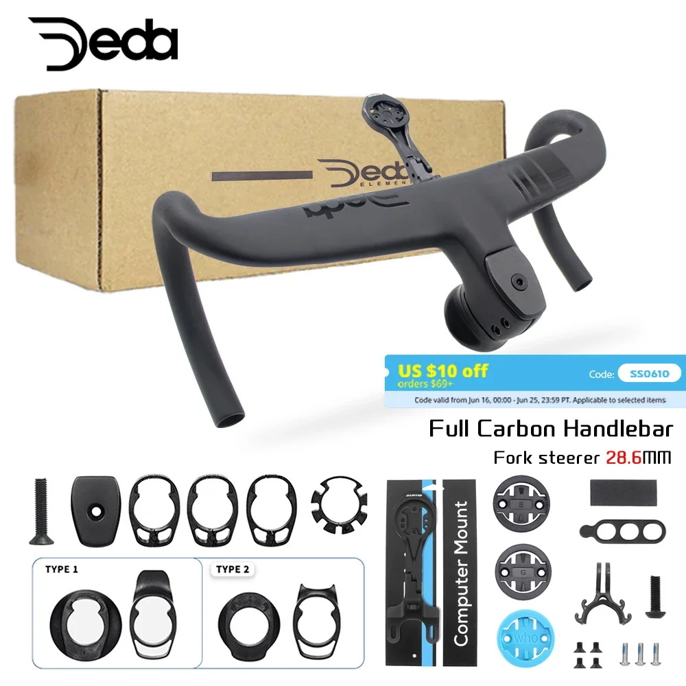 

DEDA Full Carbon Fiber Bicycle Cockpit,Road Bike Internal Cable Integrated Handlebar Di2 With Mount,Clip diameter 28.6mm,T-3