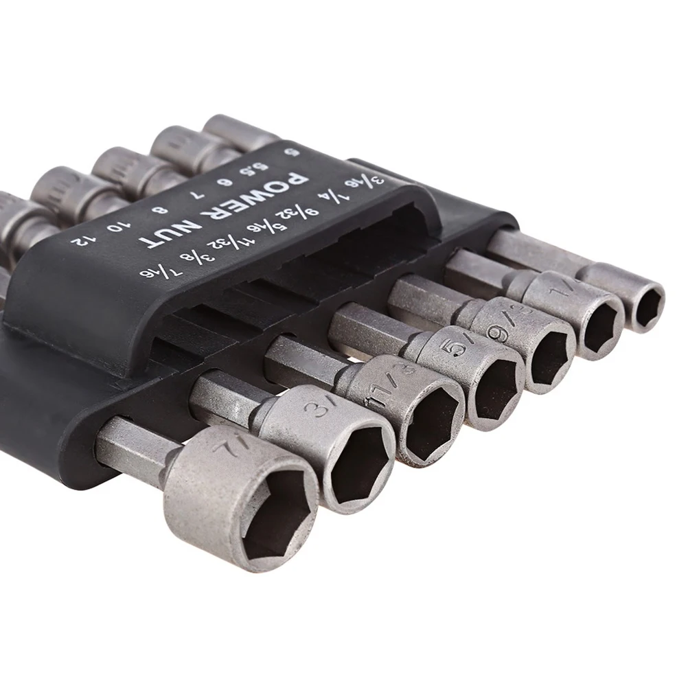 

14 pcs Hexagon Shank Screwdriver Bits 3/16 1/4 9/32 5/16 11/32 3/8 7/16 5mm 5.5mm 6mm 7mm 8mm 10mm 12mm Socket for Drill