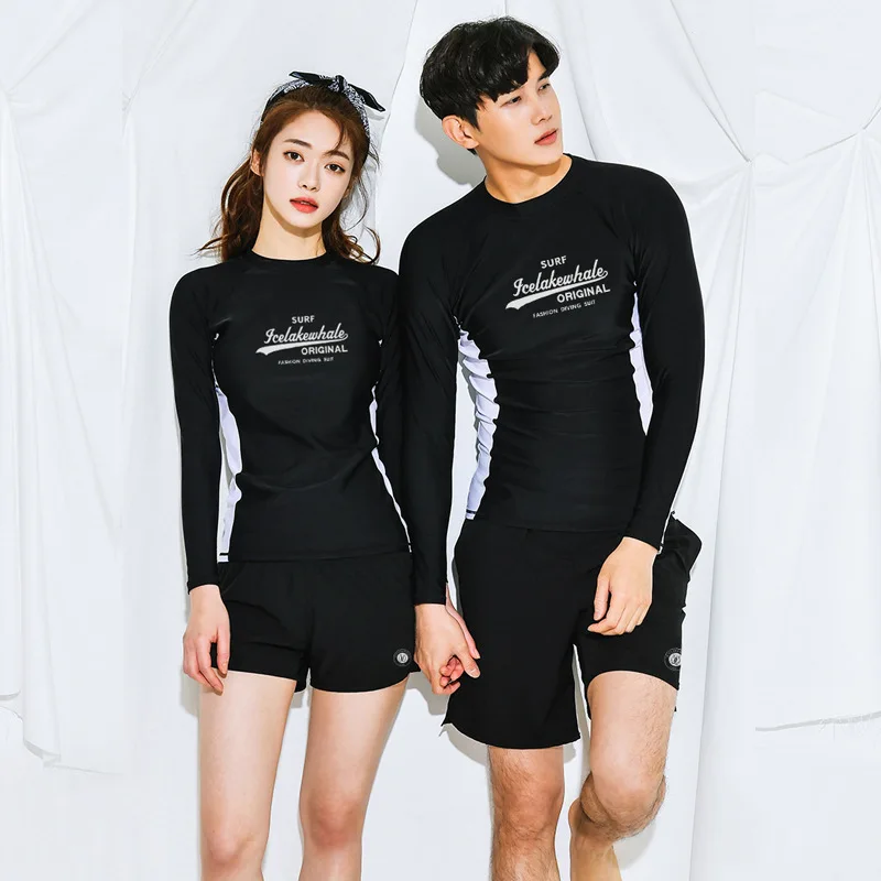 

Women's Men's Rash Guards set of 2 pieces Long Sleeve Swimsuit Color Block Swim Top Shirt + Shorts Surfing Boating Bathing Suits