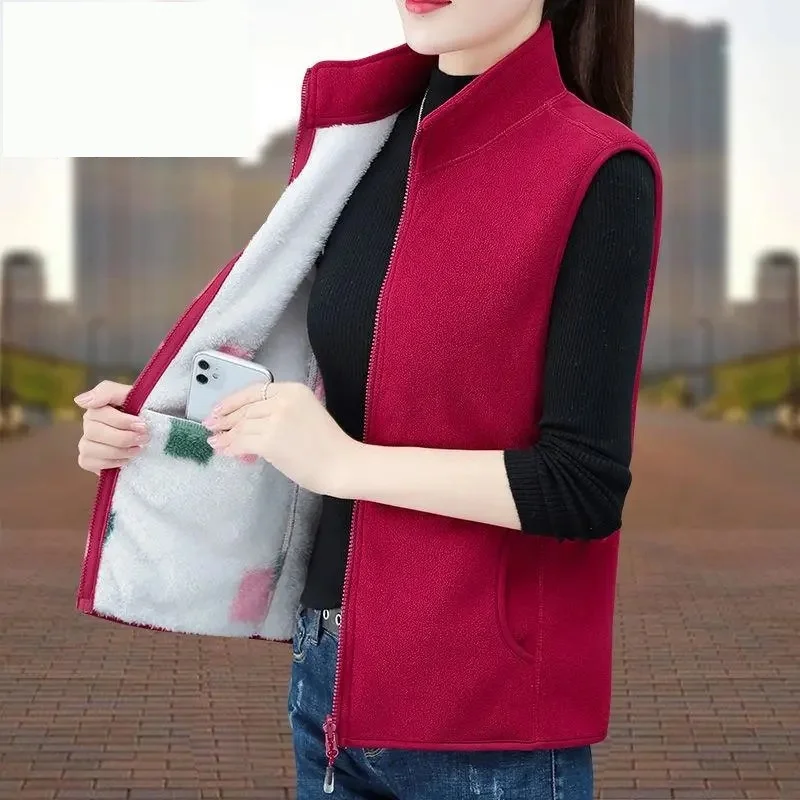 Women\'s Fleece Vest Autumn Winter Jacket Velvet Warm Sleeveless Vest Short Coats Casual Female Tops Waistcoat Women Outerwear