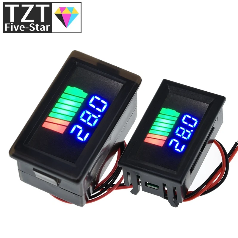 Car Battery Charge Level Indicator 12V-60V Lithium Battery Capacity Meter Tester Blue Display LED Tester Voltmeter Waterproof