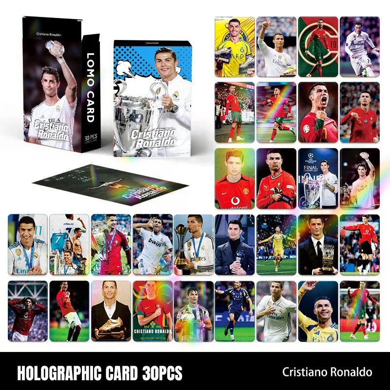 30pcs/box Football Star CR7 Laser Card Fans Collect Gifts Lomo Cards Boxed Birthday Gift