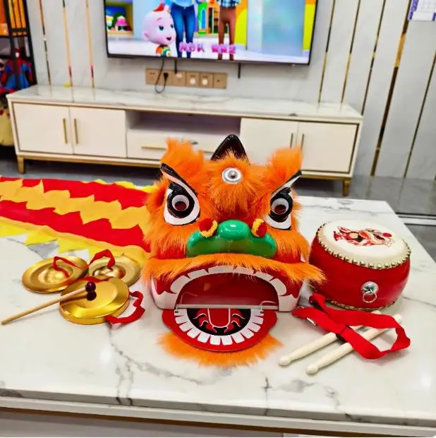 3-5age kid Lion Dance 12 inch Costume Drum Gong Cymbals Boy Girl Child Funny Square Party Performance Sport Carnival Stage China