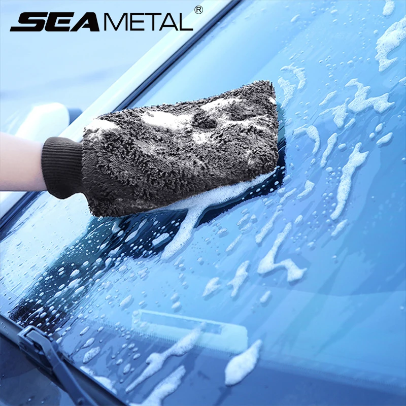 SEAMETAL Microfiber Car Wash Gloves Super Water Absorption Mitt Soft Thick Glove Mitt Wax Detailing Brush Car Cleaning Tool