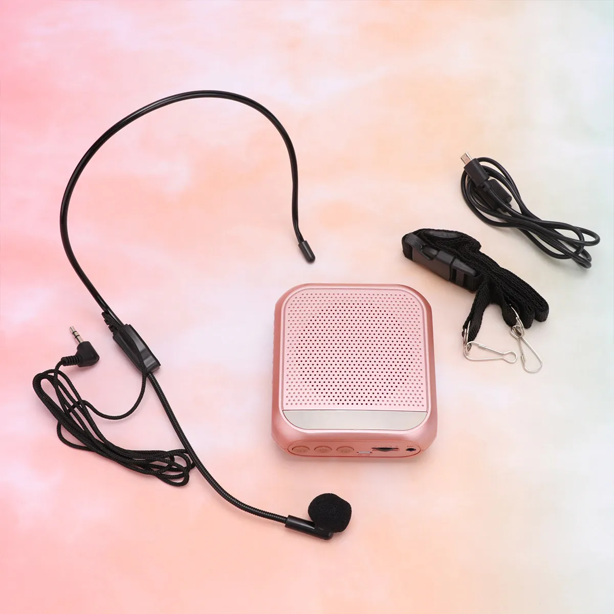 1個入り、携帯型ワイヤレス音声増幅器、ローズゴールド、クリアな音質、ノイズなし、充電式バッテリー内蔵、長時間使用可能。教師の講演や会議に最適。