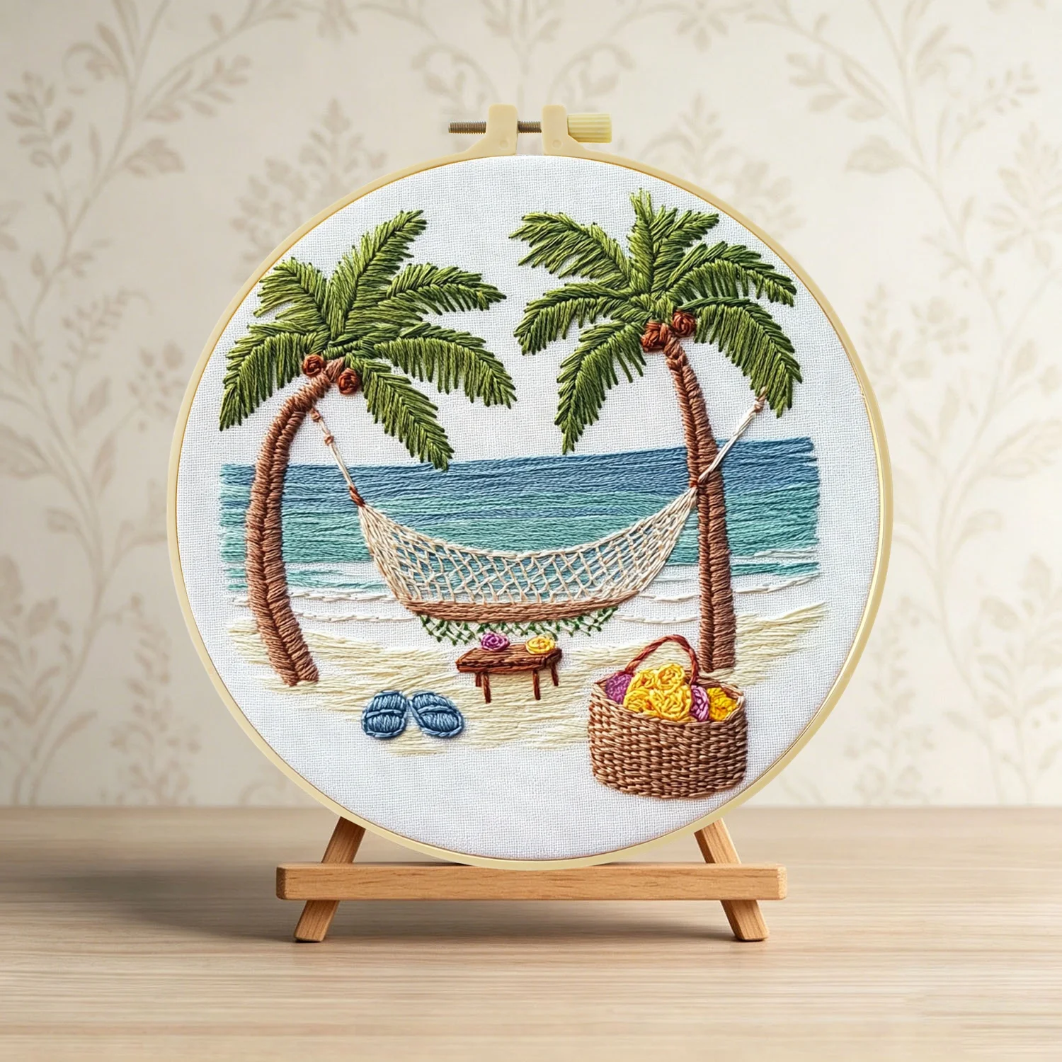 Hängematte am Palmenstrand 1 Stück DIY Stickerei-Material-Set für Anfänger Stickerei-Starter-Kit Kreuzstich-Kunst als Geschenk Nadelarbeit C – Detail 4