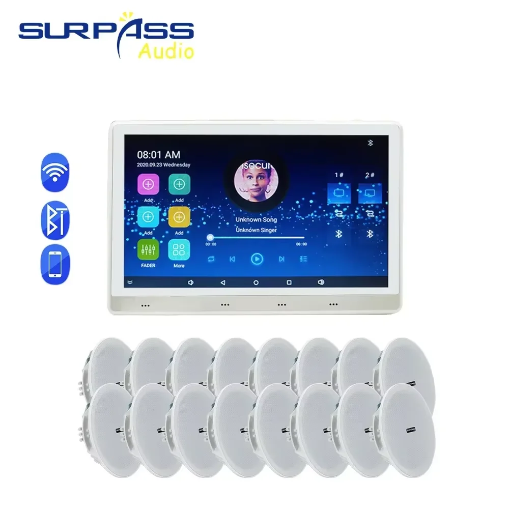 

Smart Hotel Audio Android5.1 WiFi Bluetooth 7Inch Touch Screen stereo Wall Amplifier Stereo Ceiling Speakerfor Cinema LivingRoom