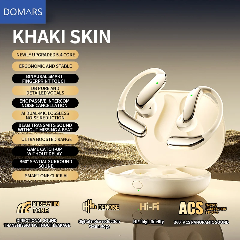 

Наушники Domars AI Translator Bluetooth 5.4, водонепроницаемые беспроводные наушники с микрофоном с шумоподавлением ENC для занятий спортом, тренировок и фитнеса