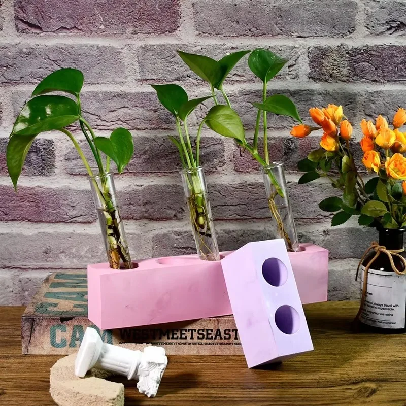 Candle Silicone Mold Porous Square Test Tube Hydroponic Ornament Silicone Mold Gypsum Flower Vase Base Decorative Resin Mold