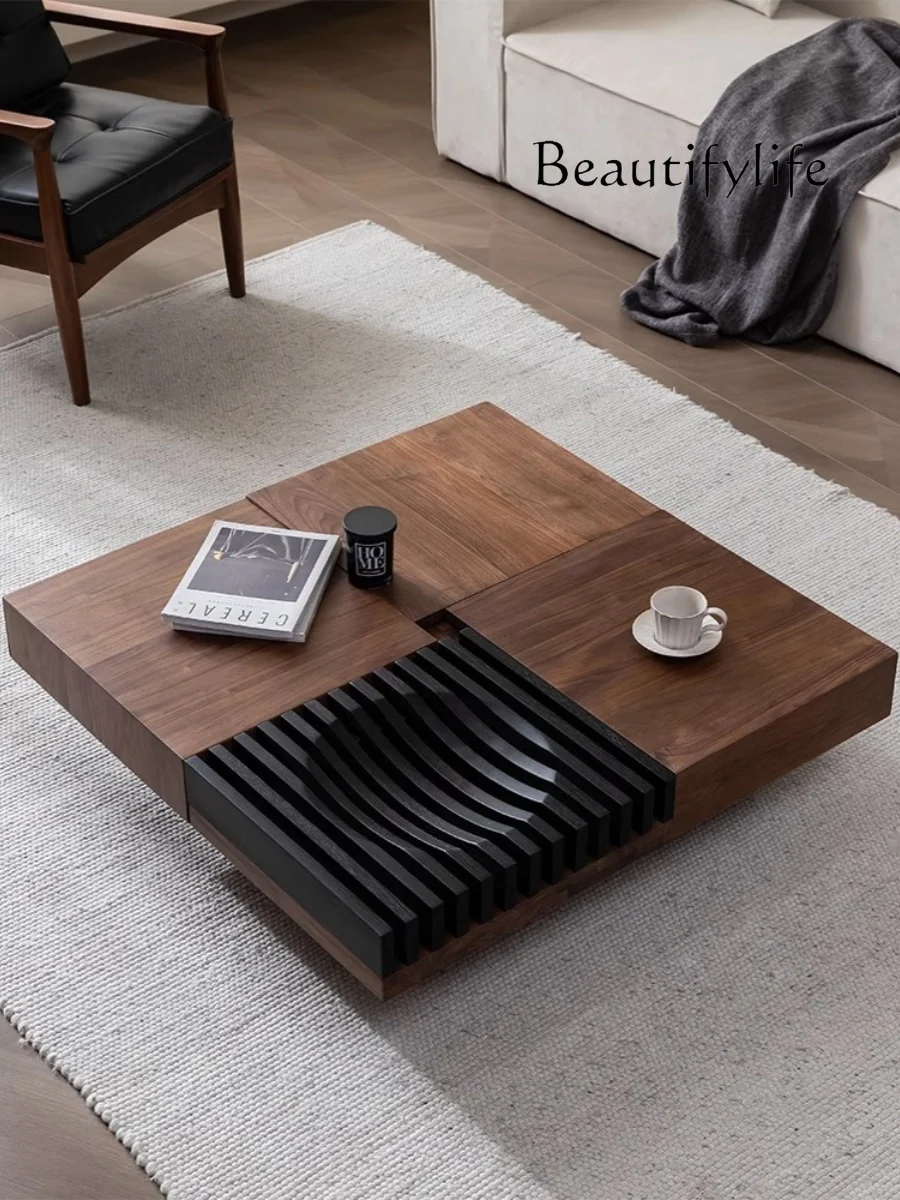 Light Luxury Coffee Table Square Walnut Color Coffee Table Living Room Home Nordic Storage Retractable Designer