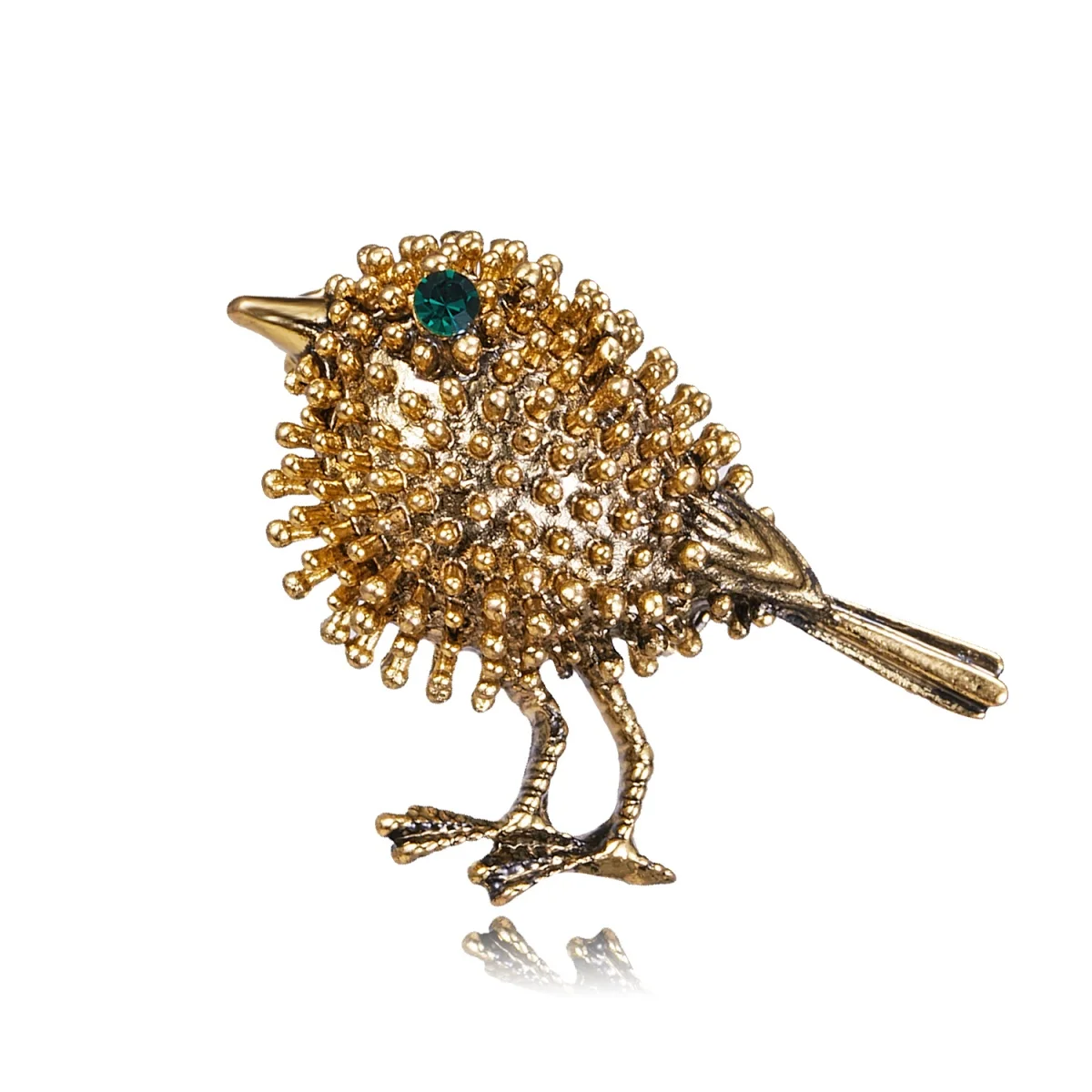 Broche de pájaros pequeños de Color dorado Vintage a la moda para mujeres y hombres, exquisito ojo de diamantes de imitación verde, pájaro volador, alfileres de animales, joyería de fiesta