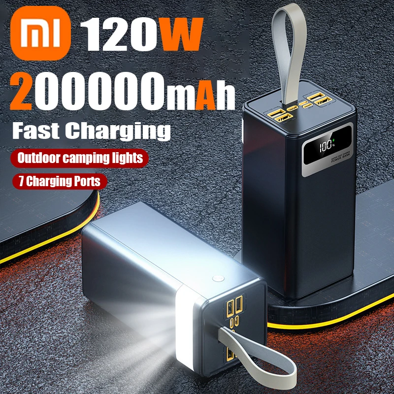 Xiaomi 200000 мАч Power Bank 120 Вт Быстрая зарядка USB Type C Powerbank с фонариком Внешняя батарея для кемпинга для iPhone HuaWei