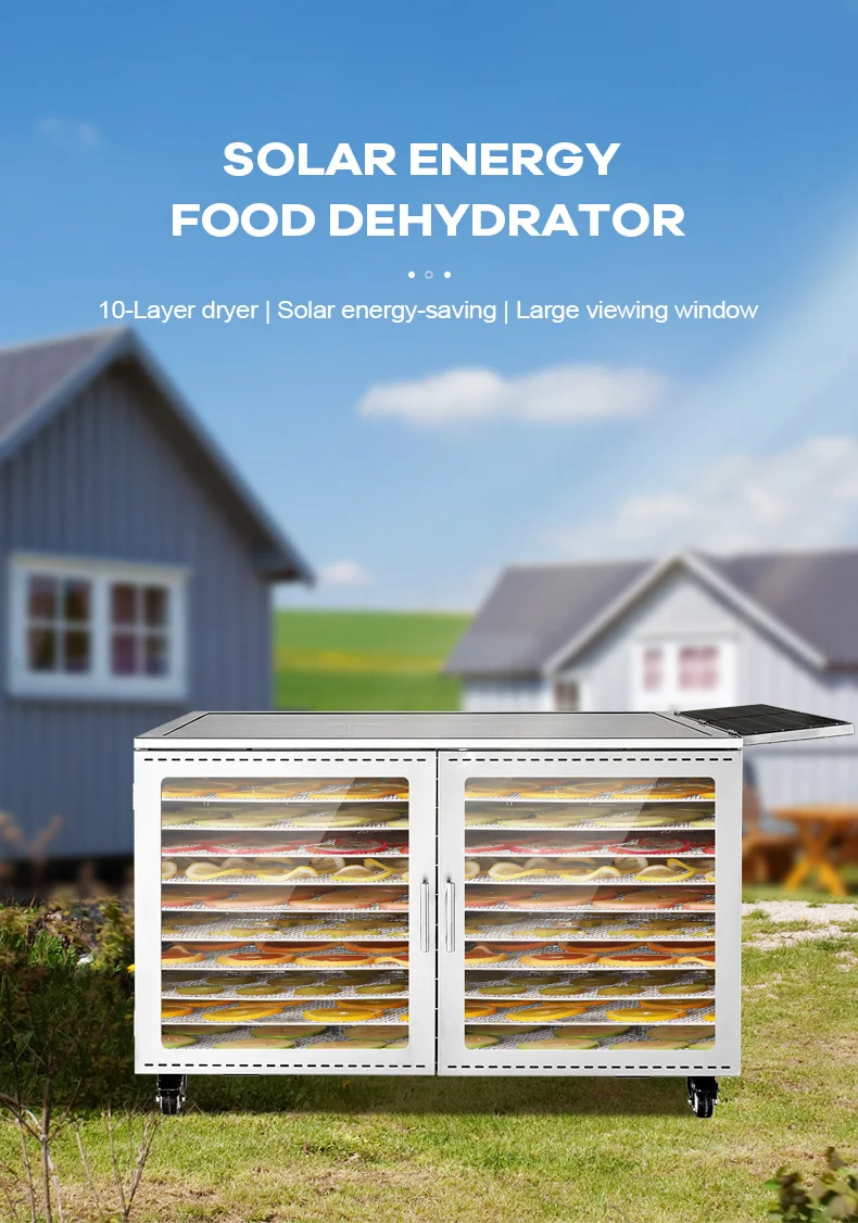 

Hot Sale Stainless Steel 10 Trays Solar Electric Powered Large Capacity Solar Dehydrator Fruit Dryer