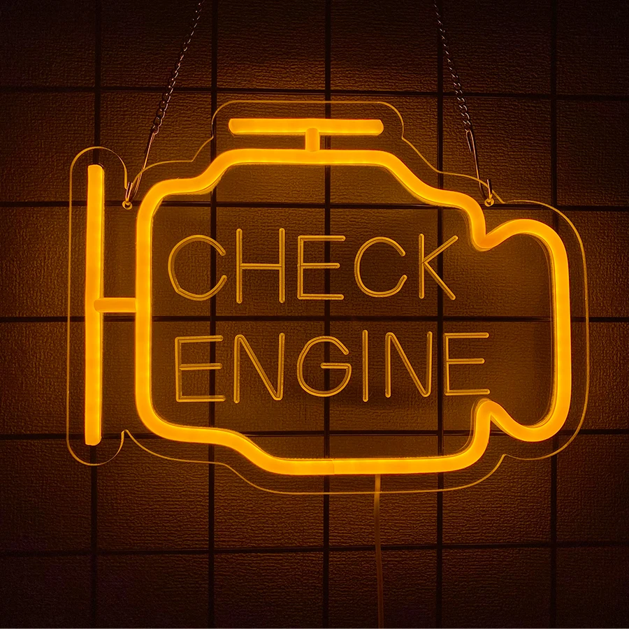 Neonowy znak Check Engine, LED-owy znak do garażu, prezent dla taty, dekoracja ścienna, do męskiej jaskini, warsztatu samochodowego, sypialni, warsztatu, na imprezę, do baru.