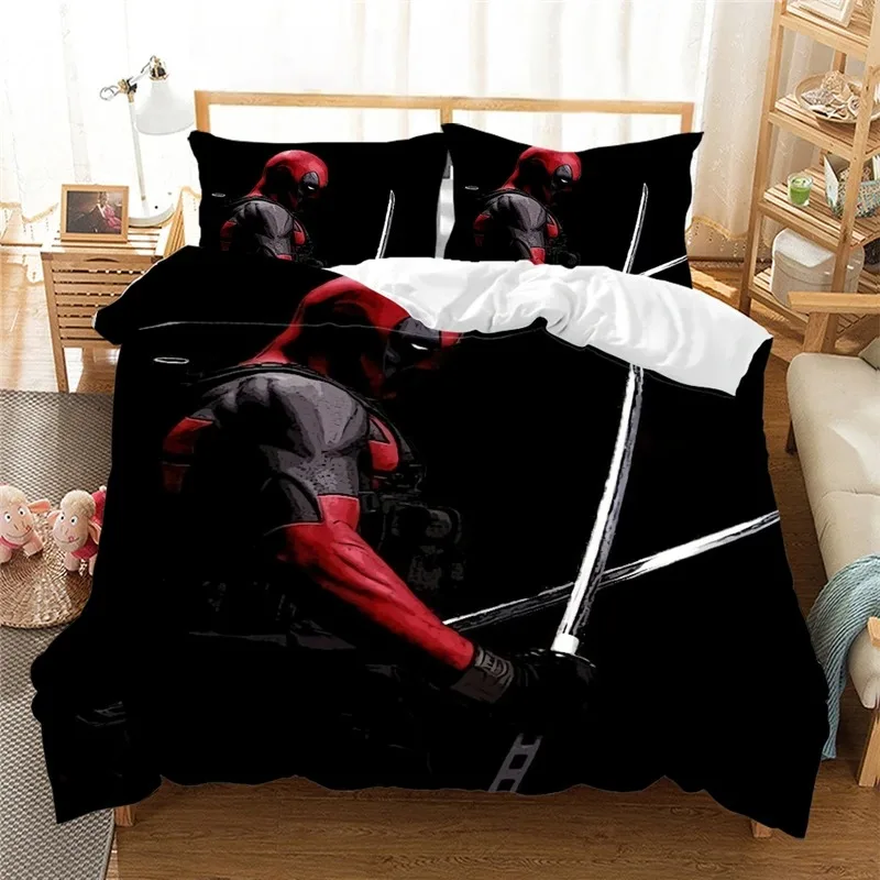 3D Print Deadpool Bedding Set,Marvel Duvet Cover Bed Set, Quilt Cover Pillowcase Comforter king Size Girls Adult Bedding Sets