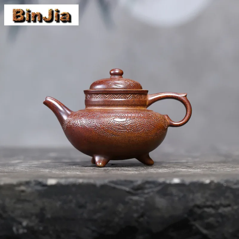 

270 мл винтажные фиолетовые глиняные чайники Исин ручной работы, горшок Tripodia из необработанной руды, фарфоровый грязевой чайник, китайский чайный сервиз Zisha