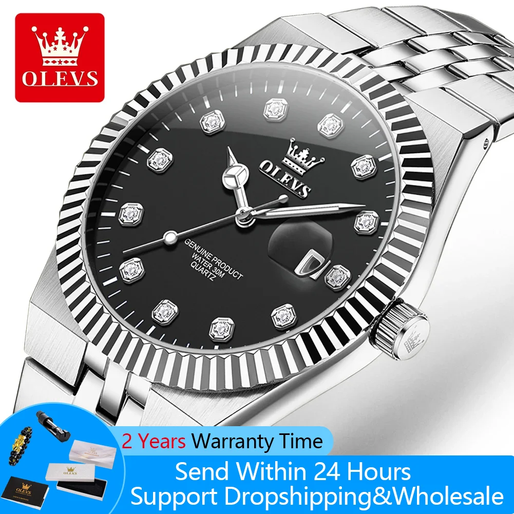 

OLEVS 2989 оригинальные кварцевые часы для мужчин, роскошный лучший бренд, стальной ремешок, водостойкие светящиеся мужские часы с автоматической датой и бриллиантовой шкалой