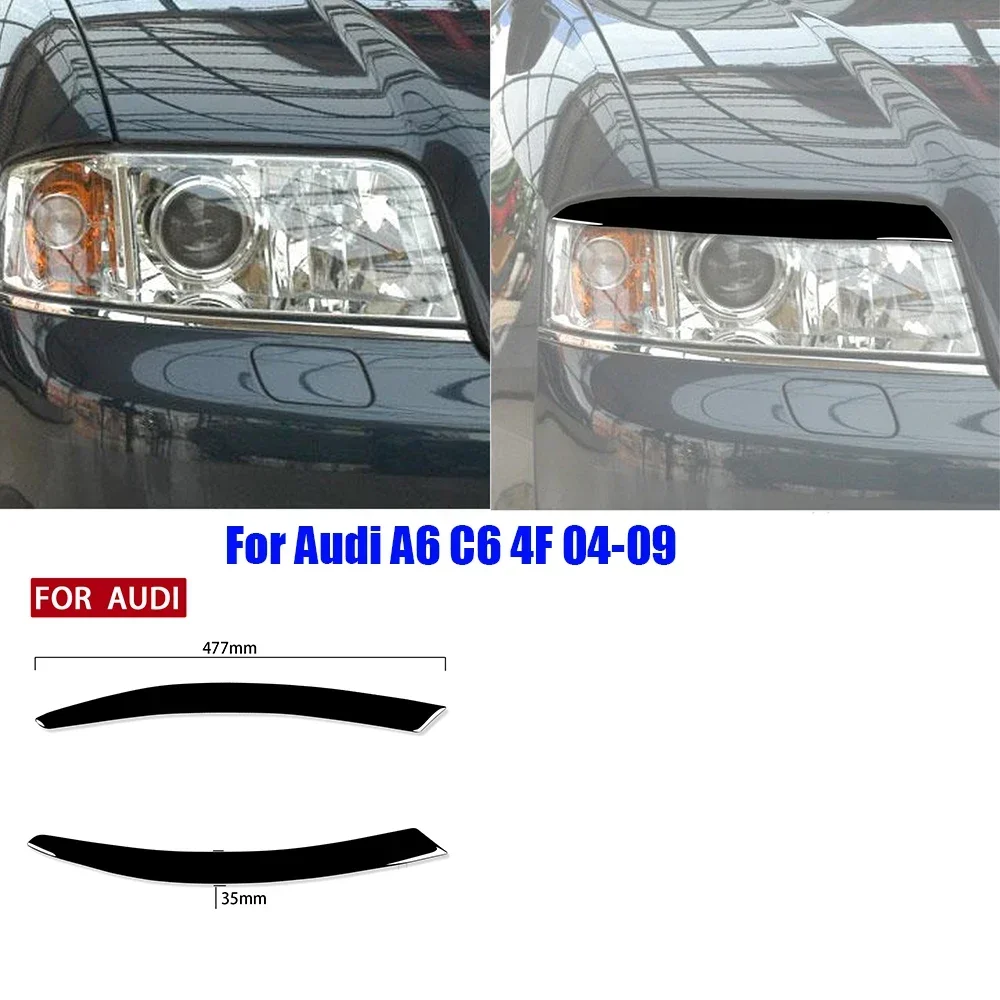 2Pcs Piano Black Car Headlight Eyebrows Eyelid Cover Trim Stickers For Audi A6 C6 4F 2004 2005 2006 2007 2008 2009 Accessories