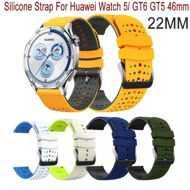 

22mm Silicone Bracelet Watch Strap For Huawei Watch 5/ GT6 GT5 46mm/GT3 Pro 46mm/GT4 46mm GT2 Pro GT3 SE Wristband GT6 Pro 46mm