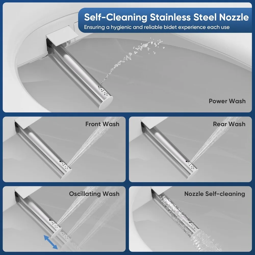 

Electric Bidet Toilet Seat with Warm Water Wash & Air Dryer, Self-Cleaning Nozzle, Heated Seat