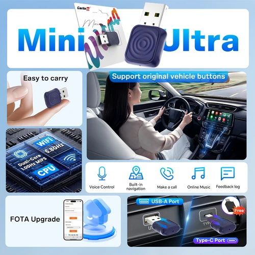 Imagen 2 del producto CarlinKit Mini adaptador inalámbrico CarPlay 2025 nuevo Android Auto Dongle inalámbrico Wifi 5,8G caja de conexión automática compatible con música Spotify