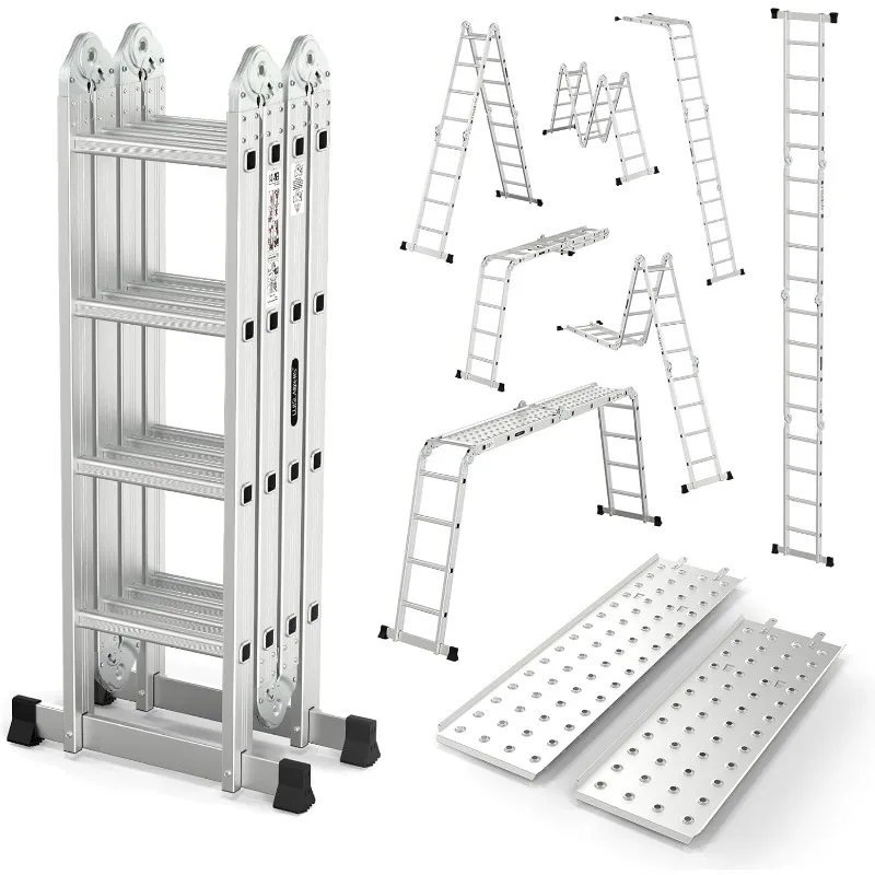 15.5FT Folding Ladder Multi-Purpose Aluminium Extension 7 in 1 Step Heavy Duty Combination EN 131 Standard