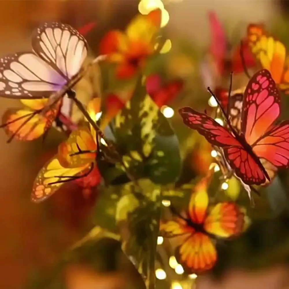 Festival Solar Outdoor Lights Butterfly Flower Garden Fairy Lights Wedding Birthday Decorations Lawn Lamp Yard Path Ornament