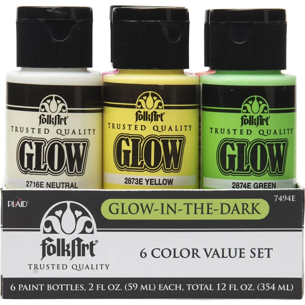 Glow in the Dark Acrylic Paint Set of 6 Jars Matte Finish Non Toxic Luminous Craft Art Supplies for Kids DIY Night Light Decorations Halloween