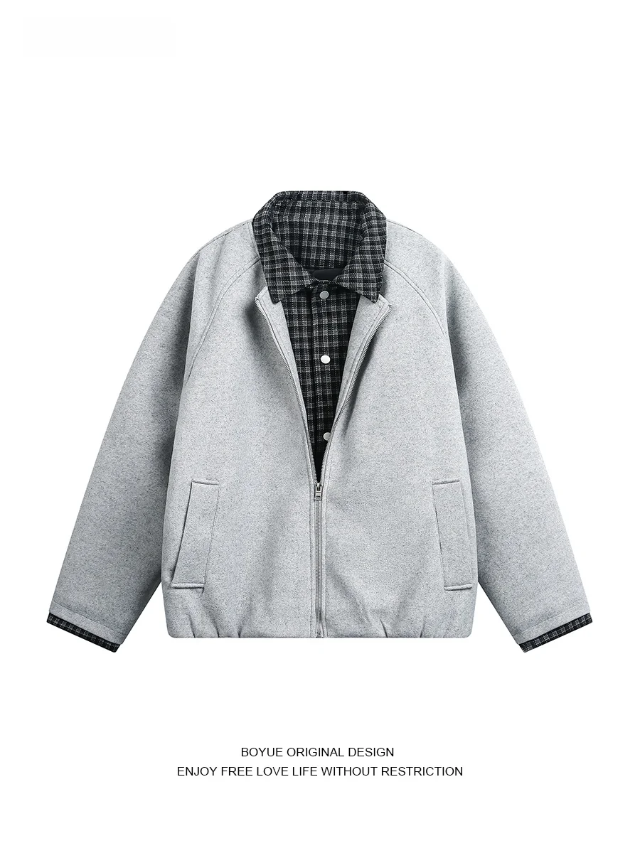 

Boyue Casual Cheered Splicing Men's Cotton Jaet Woolen Commute Faionable Couple Outerwear Thiened Long Sve Coat