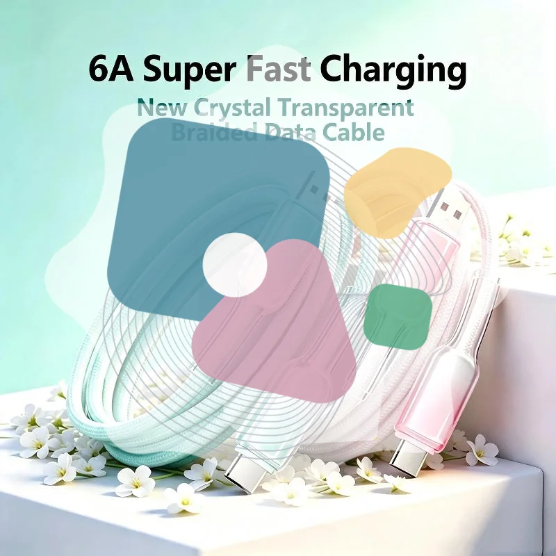 6A Braided USB C Charging Cable Super Fast Charging Crystal Clear Design Perfect For Home Office Travel Daily Use
