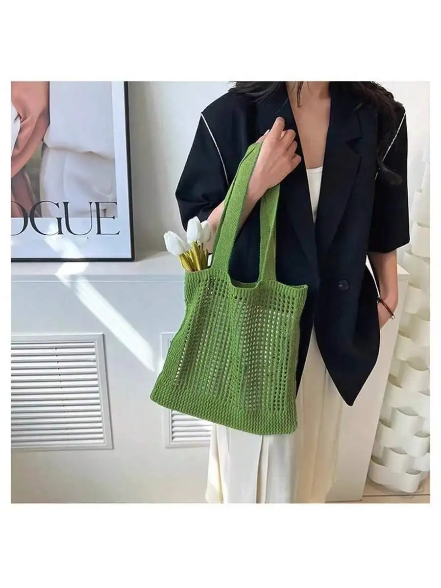 

Summer Niche Dopamine Color Hundred Knitted Bag Simple Knitting Bag Mesh Hollow Women's Shoulder Bag Tote Tote