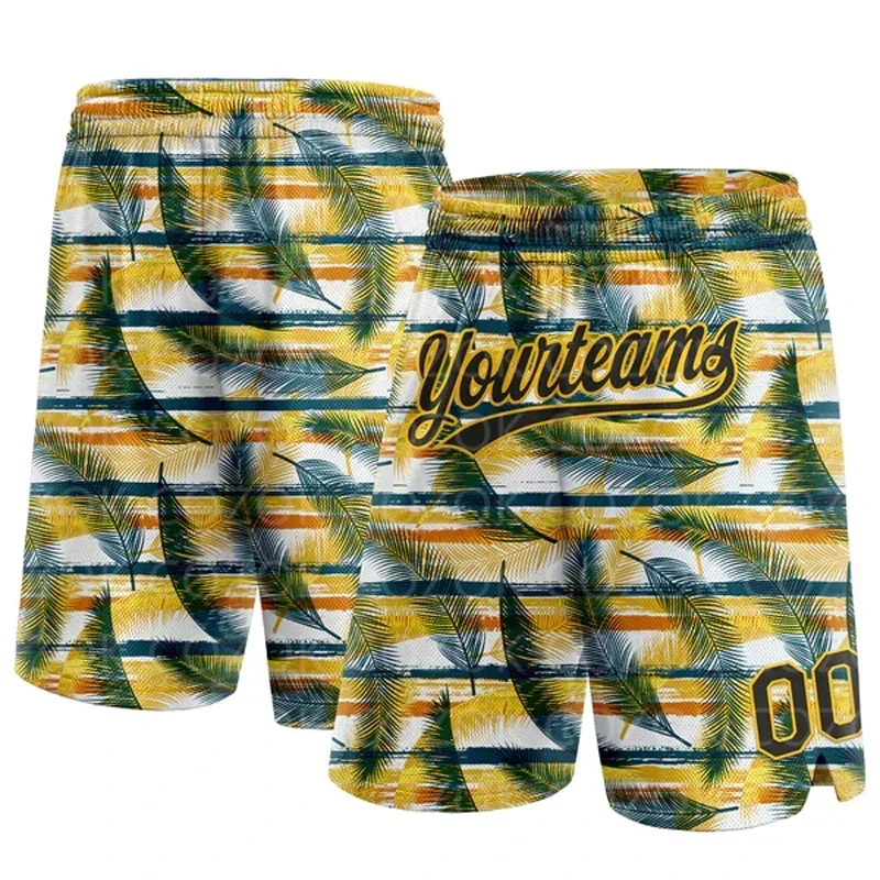 Custom Palm leaf Authentic Basketball Shorts 3D Printed Men Shorts Your Name Mumber Quick Drying Beach Shorts