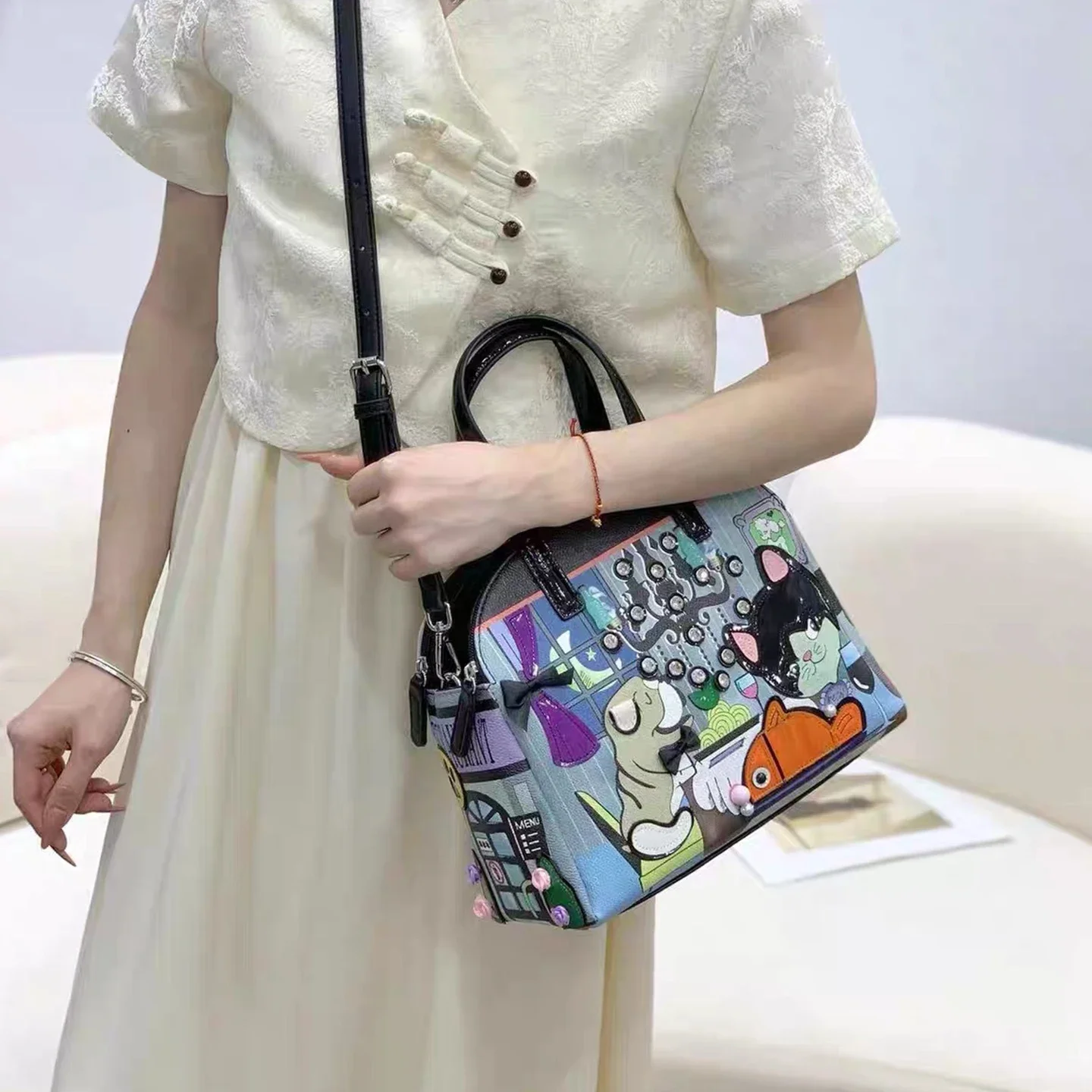 Luxury Elegant Fun Cartoon Animal Print Shell Handbag For Women Teen Girls Daily Travel Cosmetic Crossbody Bag Fashion Accessory