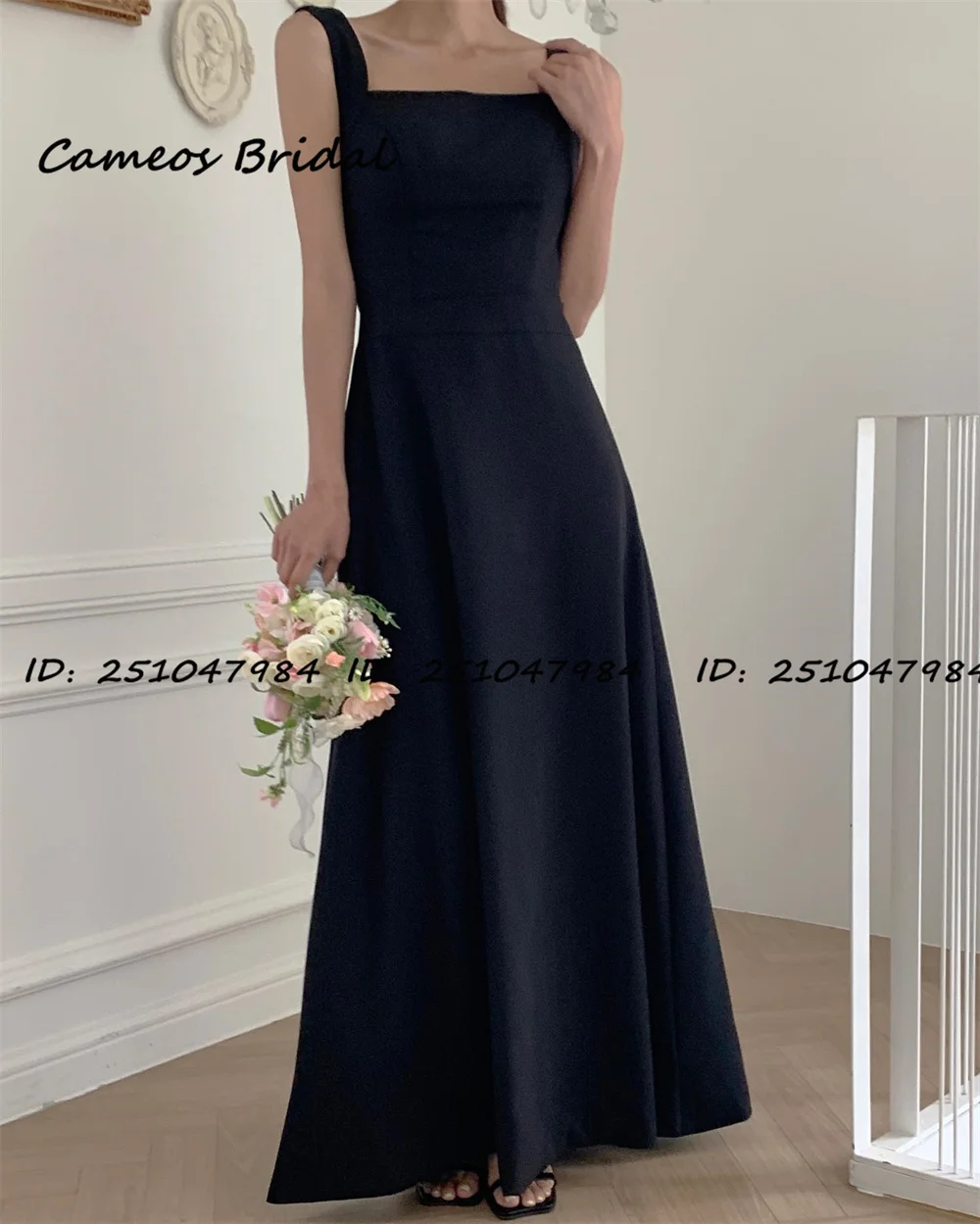 Sondr quadratischen Kragen Korea Abendkleid maßge schneiderte schwarze Hochzeit im Freien formelle Ballkleid Schlüssel loch zurück Abendkleid Braut