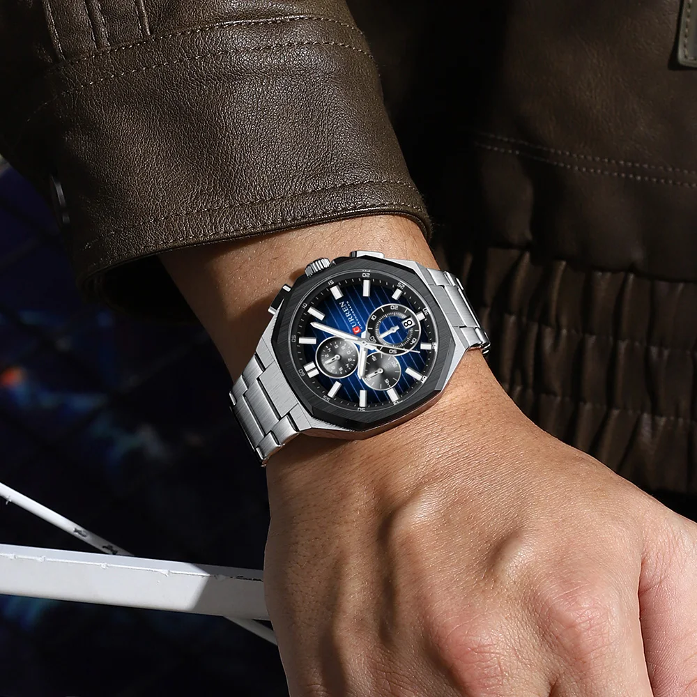 CURREN Luxury Business Wristwatch Stainless Steel Quartz Sport Chronograph Clock Fashion Male Watch Ideal Present for Daily