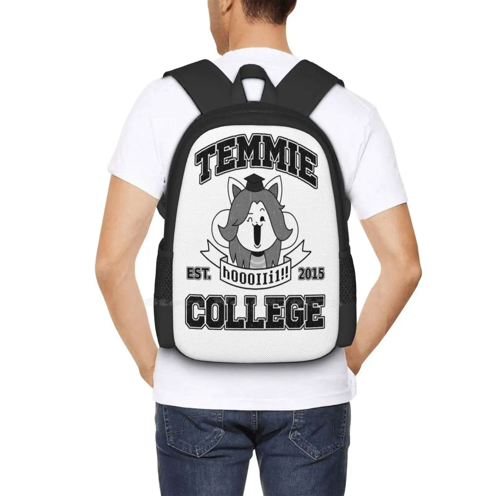 Temmie College 3D Print Design Backpack Student Bag Temmie Village Temmie Fanart Undertale Game Sans Collegehumor University