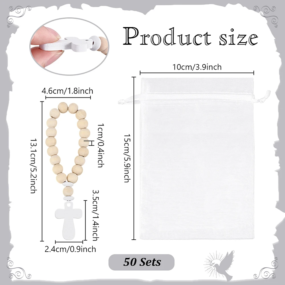 40pcs Wooden Bead Beads Bulk with White Pendant Wooden with Jute Twine Tags Gift Bags for Baptism Favors First Communion DIY